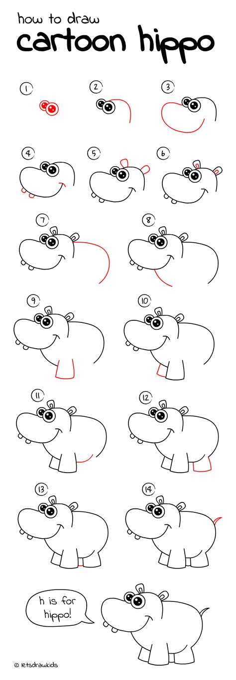How To Draw A Cute Cartoon Baby Hippo And Butterfly E