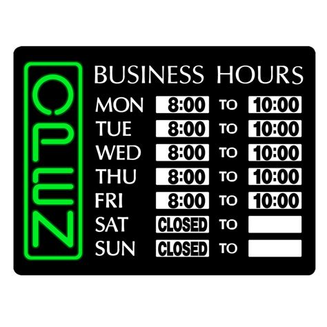 Open Business Hours Horizontal Led Sign 17 X 13 Webstaurantstore