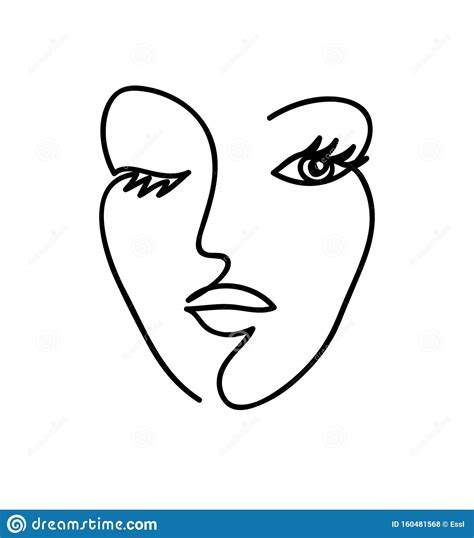 Abstract Woman Face Black And White Hand Drawn Line Art