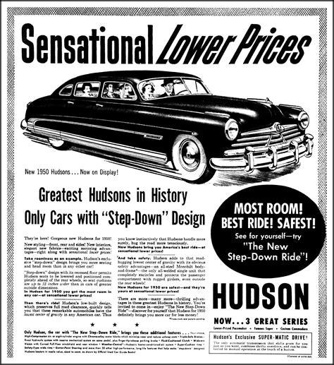 Vintage Advertising For The 1950 Hudson Automobiles In The Pittsburgh