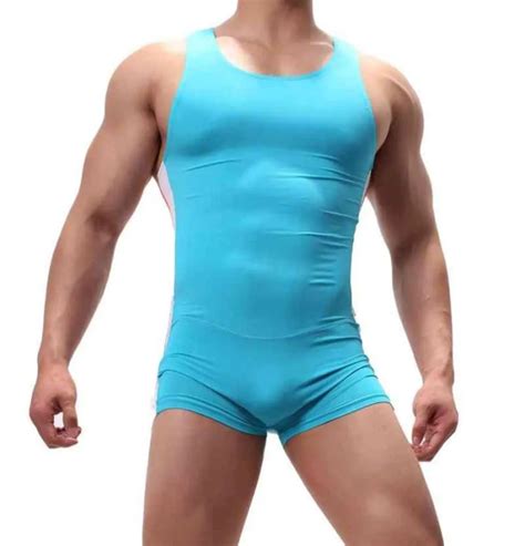 Sexy Mens Undershirts Leotard Jumpsuits Onepiece Wrestling Singlet