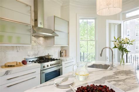 The frosted glass door has a sparkly appearance, while the modern kitchen itnerior shot with studio light. Frosted Glass Cabinets - Contemporary - kitchen - Melissa ...