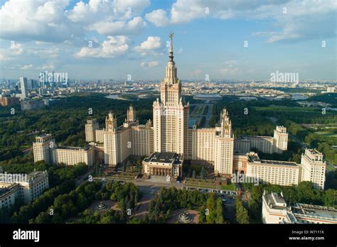 Aerial View Of Moscow State University And The Park In Moscow Stock