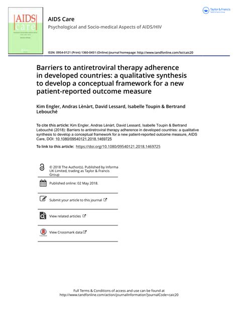 Pdf Barriers To Antiretroviral Therapy Adherence In Developed