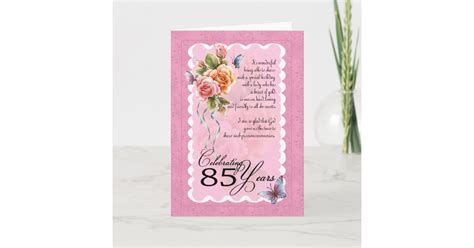 85th Birthday Greeting Card Roses And Butterfly Zazzle
