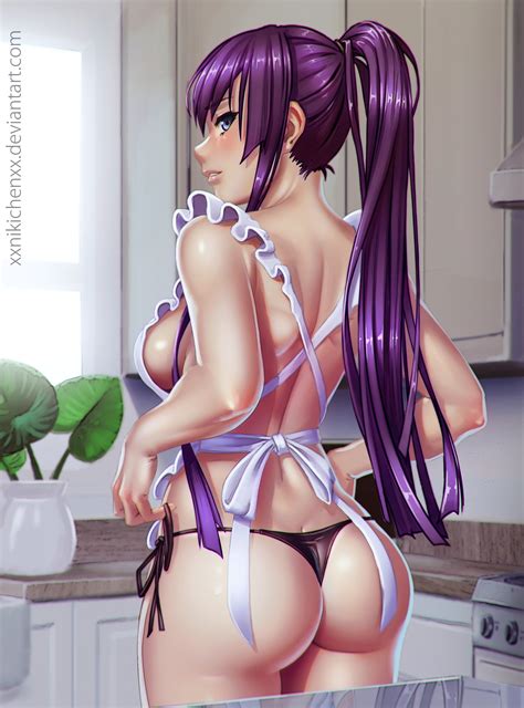 Nikichen Busujima Saeko Highschool Of The Dead Absurdres Highres 1girl Apron Ass Bare