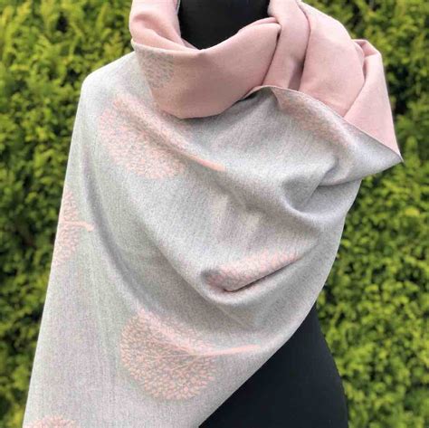 Cashmere Blend Mulberry Tree Of Life Scarf Pink And Grey