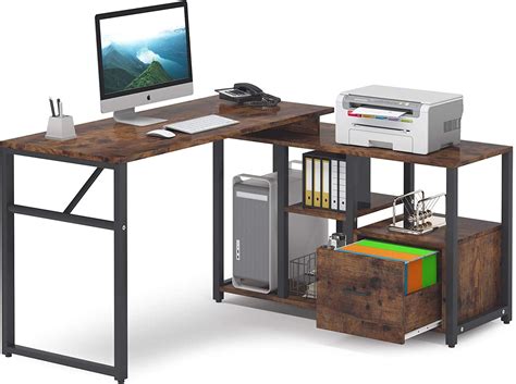 Buy Tribesigns L Shaped Computer Desk With File Drawer Rotating Corner