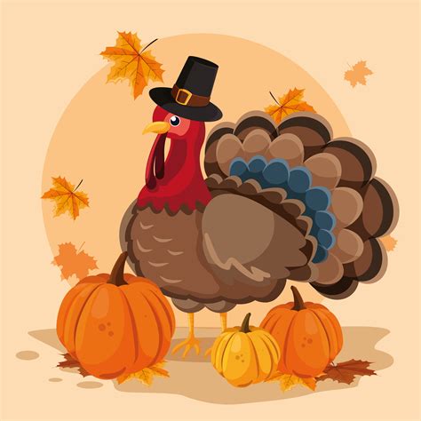 turkey with pumpkins and hat pilgrim of thanksgiving day 668064 vector art at vecteezy