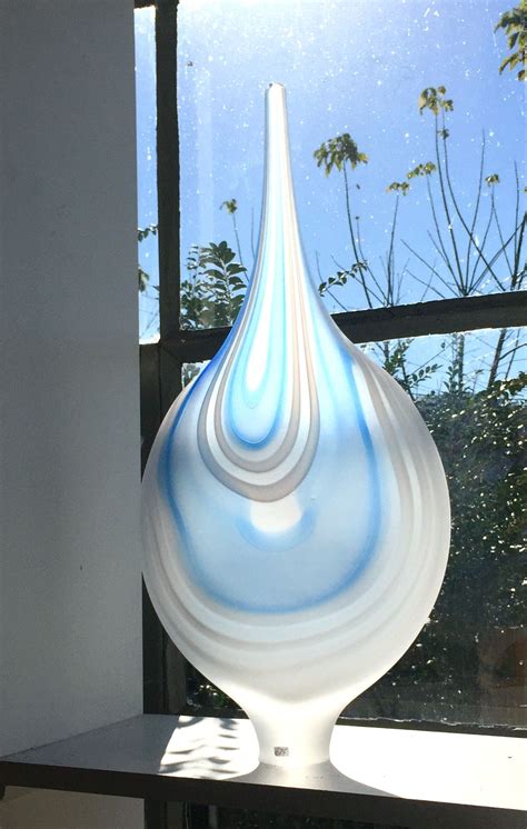 Frosted Hand Blown Glass Teardrop Sculpture Contemporary Glass Art