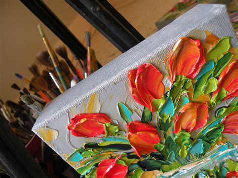 Original Oil Painting Red Tulips Impasto Wall Decor Art