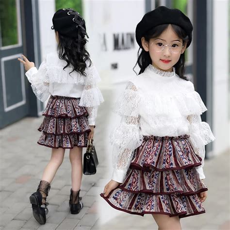 2018 Childrens Clothing Set Spring Summer Girls Fashion Lace Chiffon