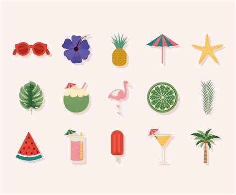 Premium Vector Cute Summer Party Icons Set
