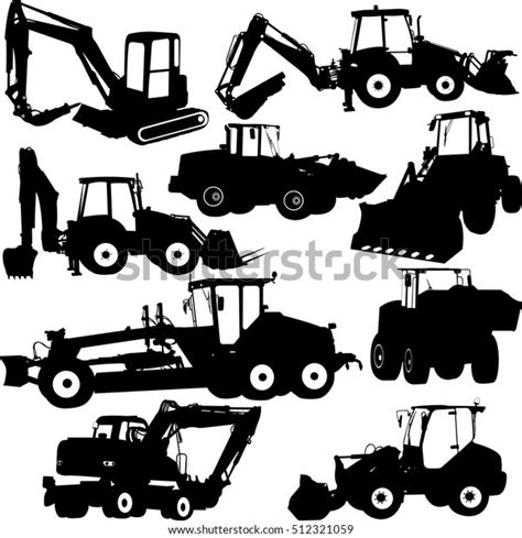 Construction Machines Collection Silhouettes Vector Stock Vector