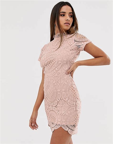 Girl In Mind Lace High Neck Short Sleeve Mini Dress Asos