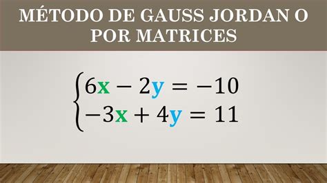 Sistema De Ecuaciones Lineales 2x2 Por El MÉtodo De Gauss Jordan Youtube