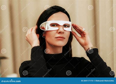 Portrait Of A Woman With Led Glasses Facial Skin Care Stock Image Image Of Facial Model