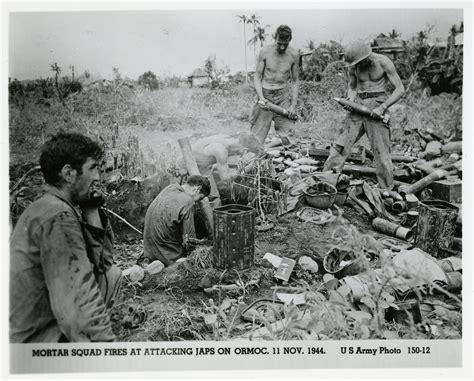 Us Army Mortar Squad Firing At Japanese Forces On Ormoc Leyte 1944