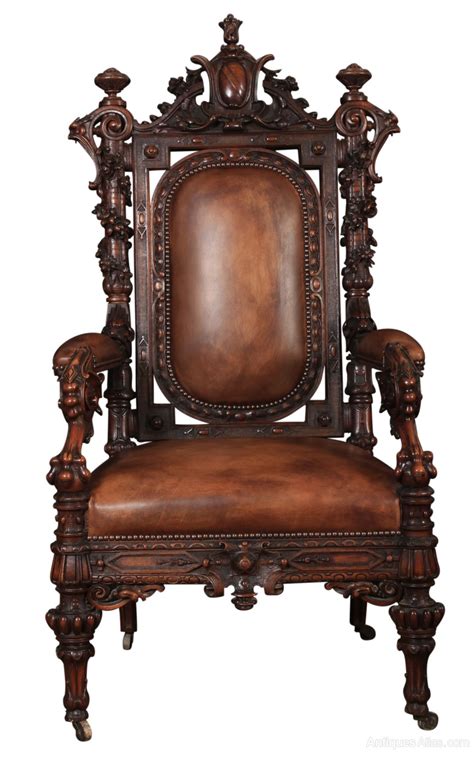 Magnificent French Walnut & Leather Throne Chair - Antiques Atlas