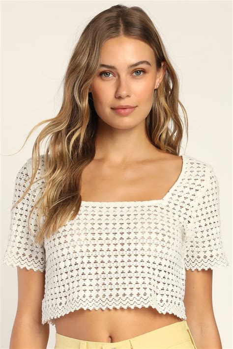 vero moda jada white top crochet crop top semi sheer top lulus