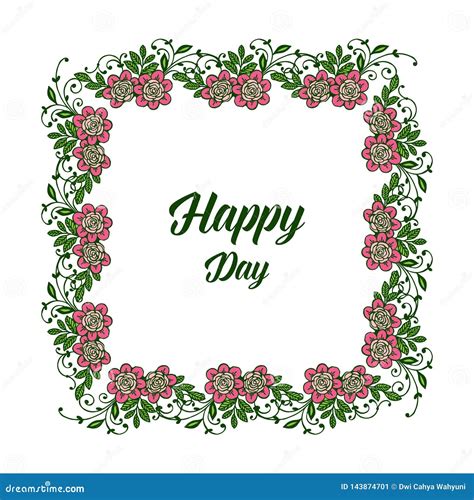 Vector Illustration Card Invitation Happy Day With Red Floral Frame
