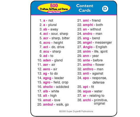 500 Prefixes Suffixes And Stems Super Fun Deck Fun Stuff Educational