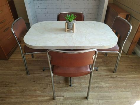 Vintage Formica Kitchen Table And 4 Chairs Marble Effect Dining Table