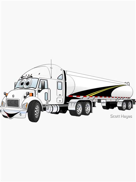 Semi Truck White Tanker Trailer Cartoon Sticker By Graphxpro Redbubble