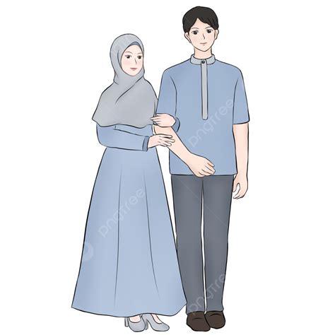 Muslim Wear Png Picture Muslim Couple Cartoon Style Hooking Hand