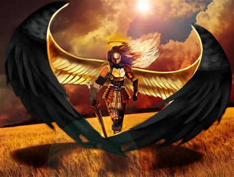 Kayle League Of Legends Fanart Woman Angel Wings Armor Sky Sun