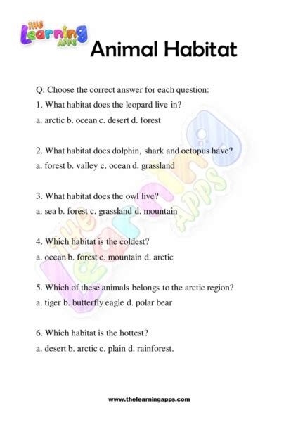 Animal Habitats Worksheets The Learning Apps