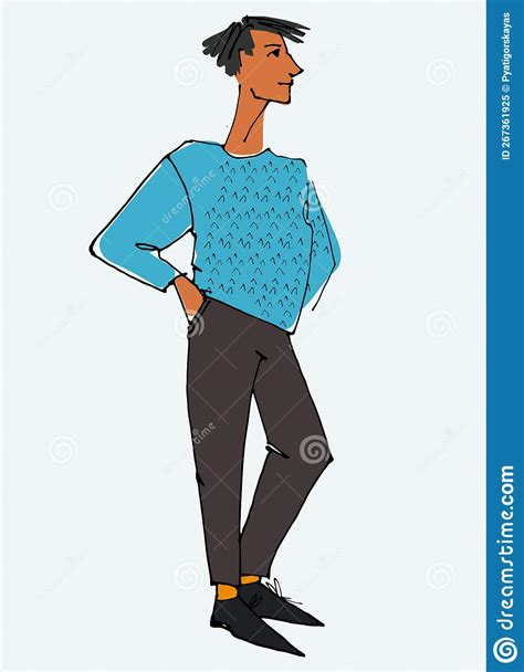 Figure Of A Young Man Waving Flat Style Isolated Vector Element Stock