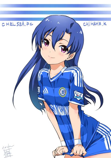 Safebooru 1girl Blue Hair Chelsea Fc Flat Chest Idolmaster Inoue Sora