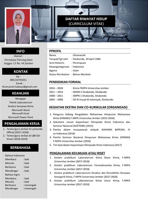 Jika cv kamu bukan cv kreatif, maka akan lebih baik kalau latar cv berwarna putih dengan font warna hitam. 28+ Contoh Cv Kreatif Bahasa Indonesia Background - Garut ...