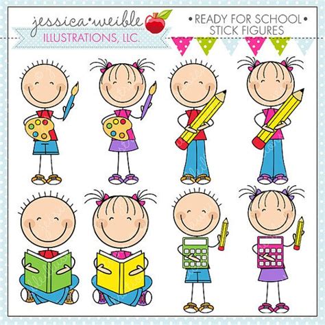 Ready For School Stick Figures Cute Digital Clipart For Etsy Figura