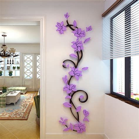 Hot Sale Diy 3d Acrylic Crystal Wall Stickers Plant Flowers Home