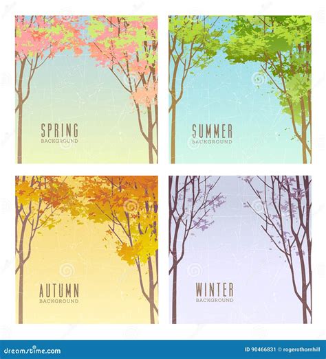 Set Of Vector Backgrounds Illustrating The 4 Seasons Stock Vector
