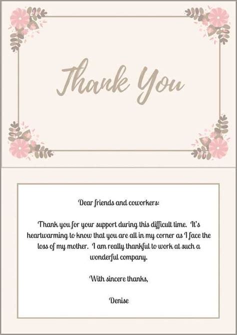 Sample Wording For A Funeral Thank You Note For Coworkers Who Offered