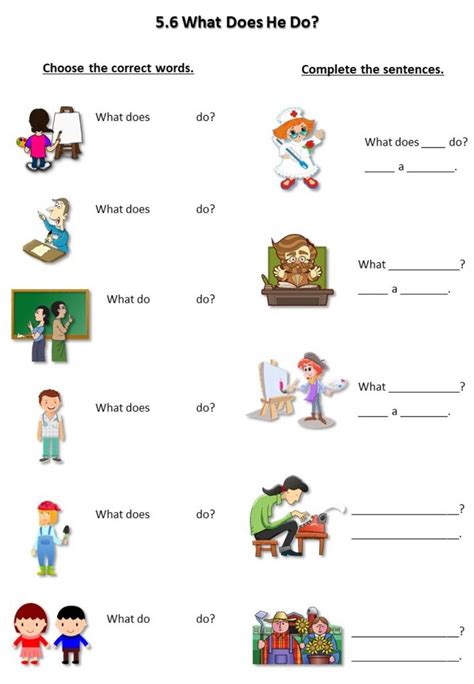 56 What Does He Do Worksheet English As A Second Language Esl