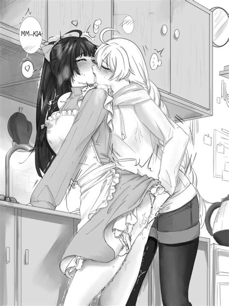 Rule 34 2girls Apron Artist Request Blush Bow Braid Canon Couple Closed Eyes Clothed Sex Dark