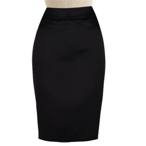 Black Satin High Waisted Pencil Skirt Custom Fit