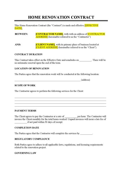 Home Renovation Contract Template - Free Download - Easy Legal Docs