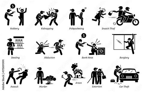 Crime And Criminal Pictogram Depicts Various Criminal Activities That Include Robber