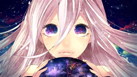 Wallpaper Anime Planet Space Blue Pink Hair Tears