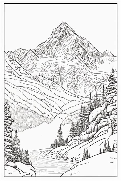 Coloring Pages Mountain Scenes Black And White For Coloring Digital