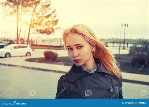 Urban Girl Standing Alone In A City Street Stock Image Image Of