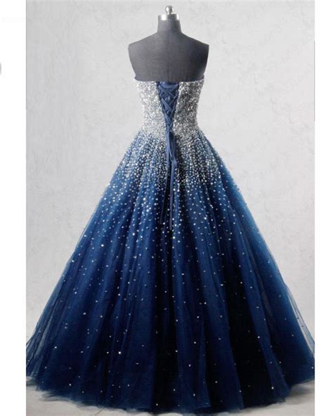 New Sparkle Princess Prom Dress Dark Royal Blue Cinderella Ball Gown L