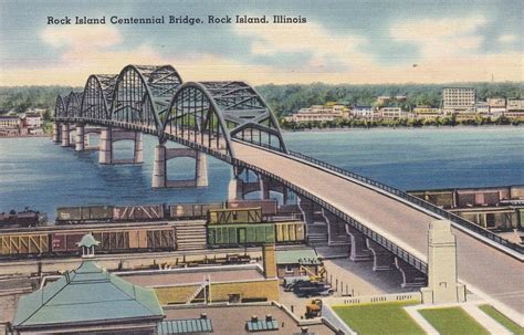 Rock Island Centennial Bridge Rock Island Illinois ~ Vintage Postcard