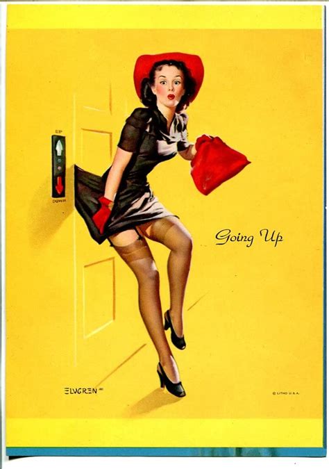 Pin Up Print Going Up 1940s Stocking Girl Gil Elvgren 5 X