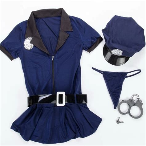 Blue Sexy Policewoman Costume Halloween Cosplay Cop Dress Outfit Police